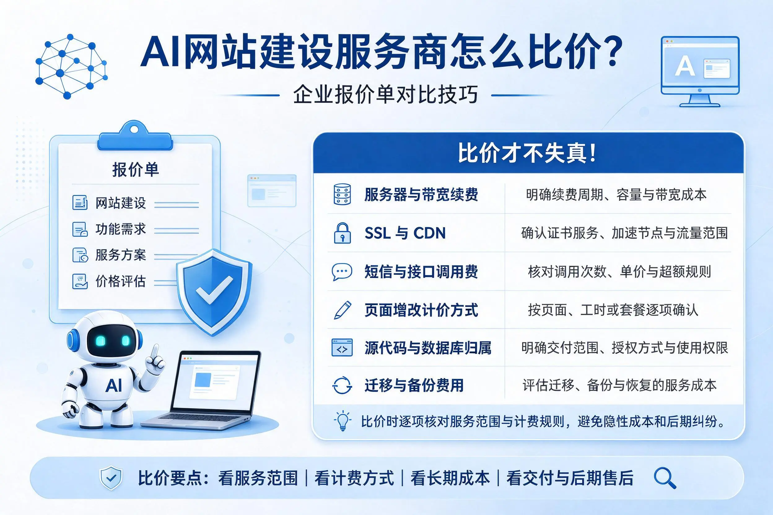 AI网站建设服务商怎么比价?阜新企业报价单对比技巧